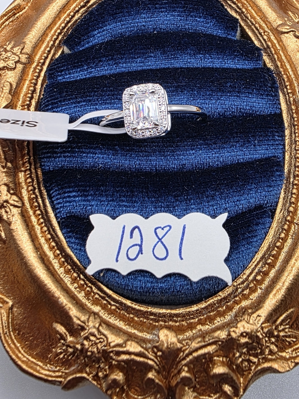 Emerald-Cut Moissanite Halo Ring in Sterling Silver 1.1ct Sz 10